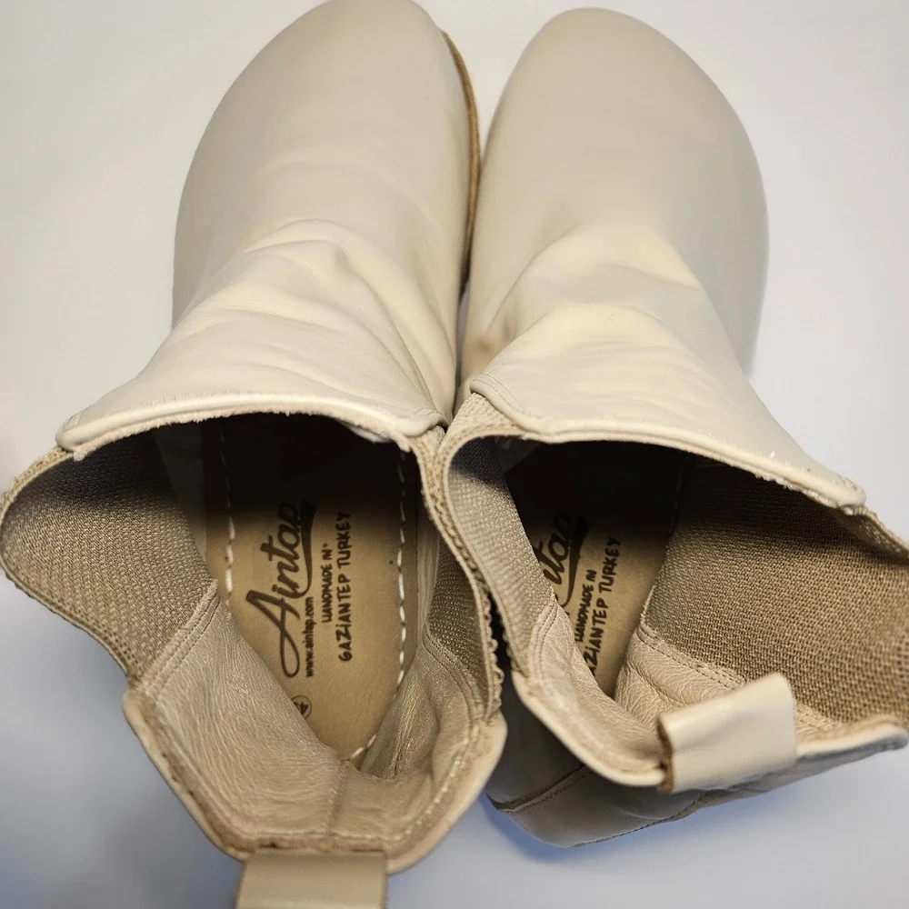 Aintap Barefoot Chelsea‎ Boots Cream Leather Handmade Men 45 Grounding Sole